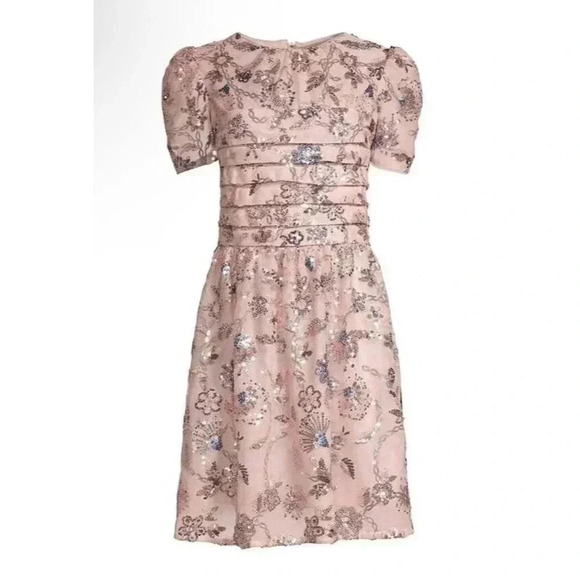 New Rachel Parcell Pink Sequin Tulle Embroidered Short Sleeve Dress Size 8 - Picture 5 of 13